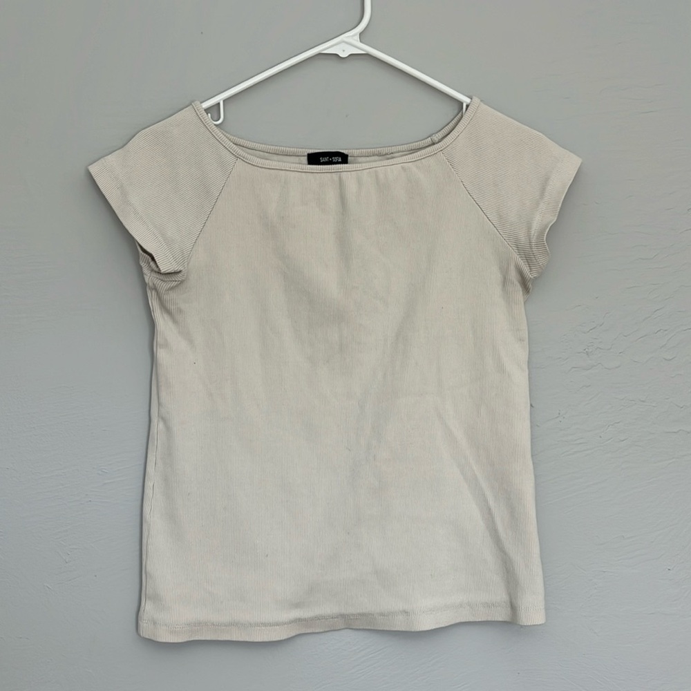 Saint & Sofia ribbed boat neck tee shirt